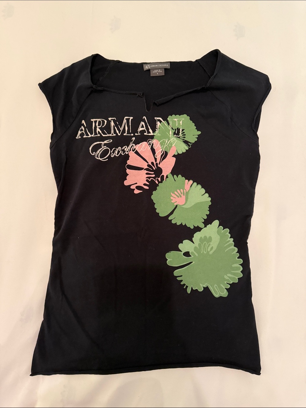 Armani Exchange Black Tank with Pink & Green Floral Print